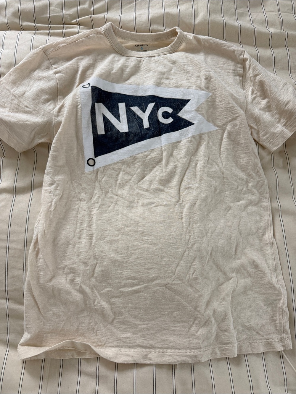 Crewcuts Cream Short Sleeve Tee with Navy NYC Pennant